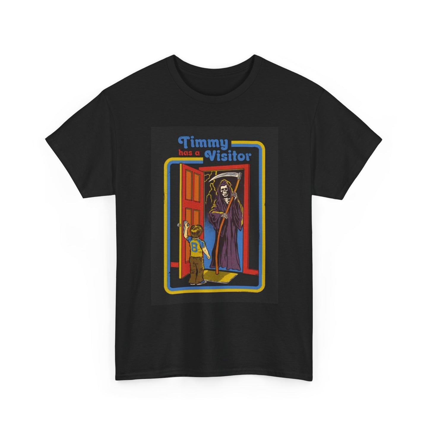 Timmy Has A Visitor Grim Reaper Graphic T Shirt Retro Unisex Heavy Cotton Tee