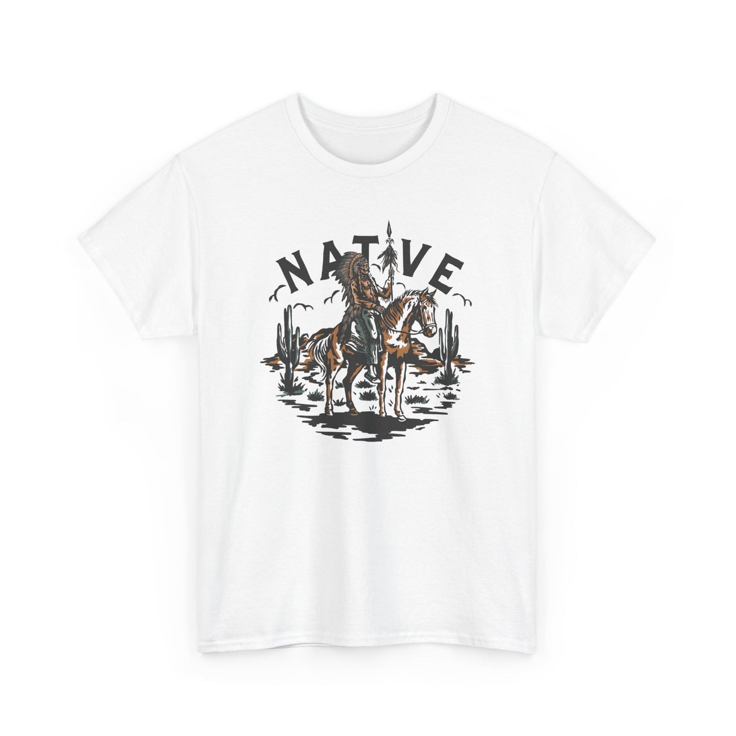 Native American Horse Vintage Graphic T Shirt Unisex Heavy Cotton Tee New Gift