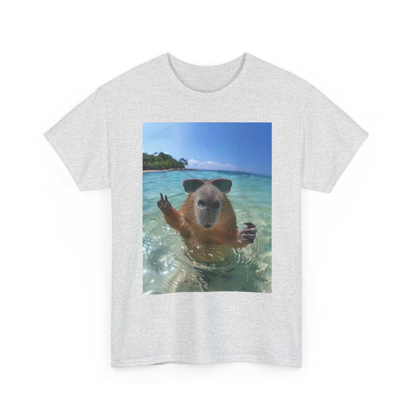 Funny Capybara On Vacation Chilling Graphic T-Shirt Unisex Heavy Cotton Tee NEW