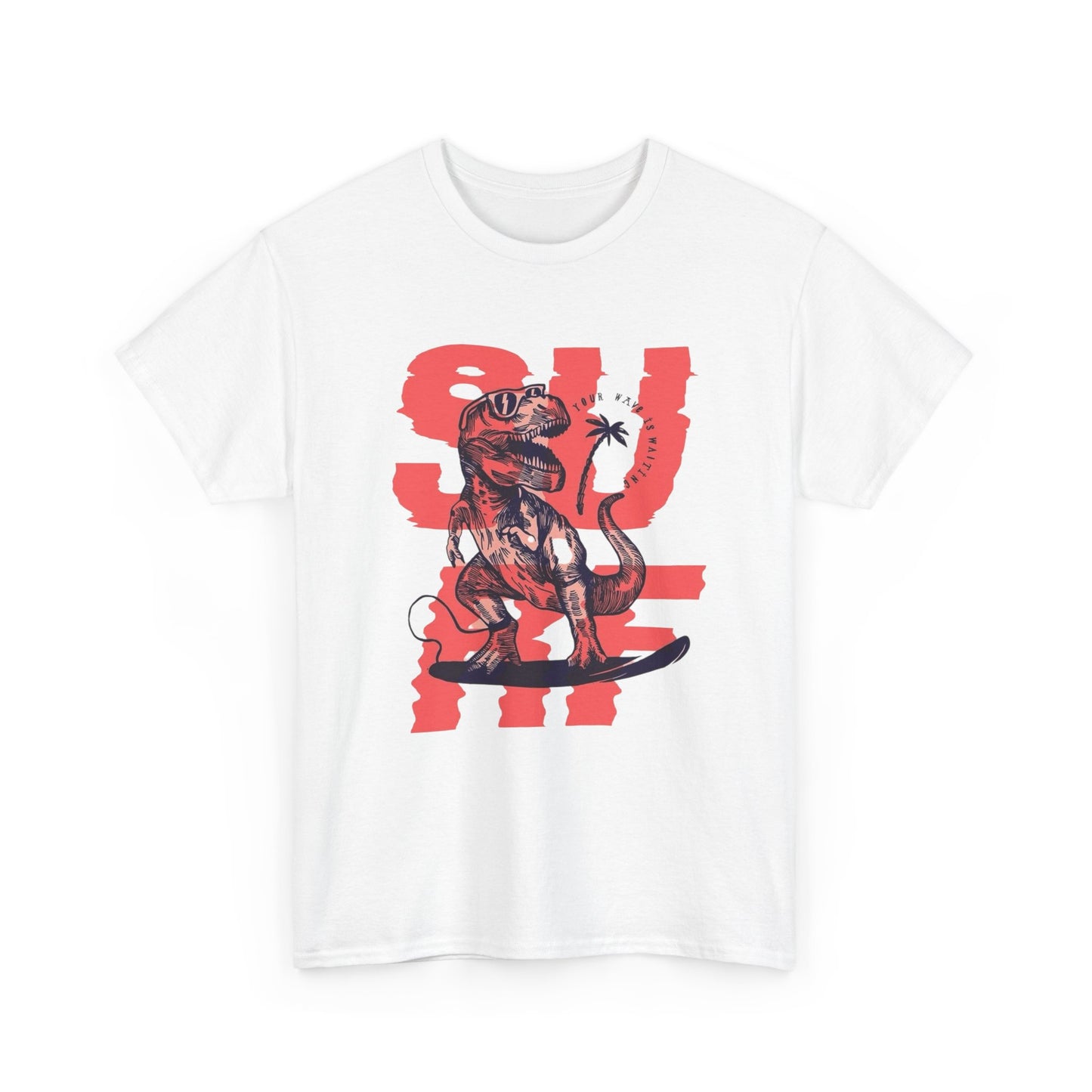 Funny Surfing Dinosaur Graphic T Shirt NEW ADULT Heavy Cotton Tee