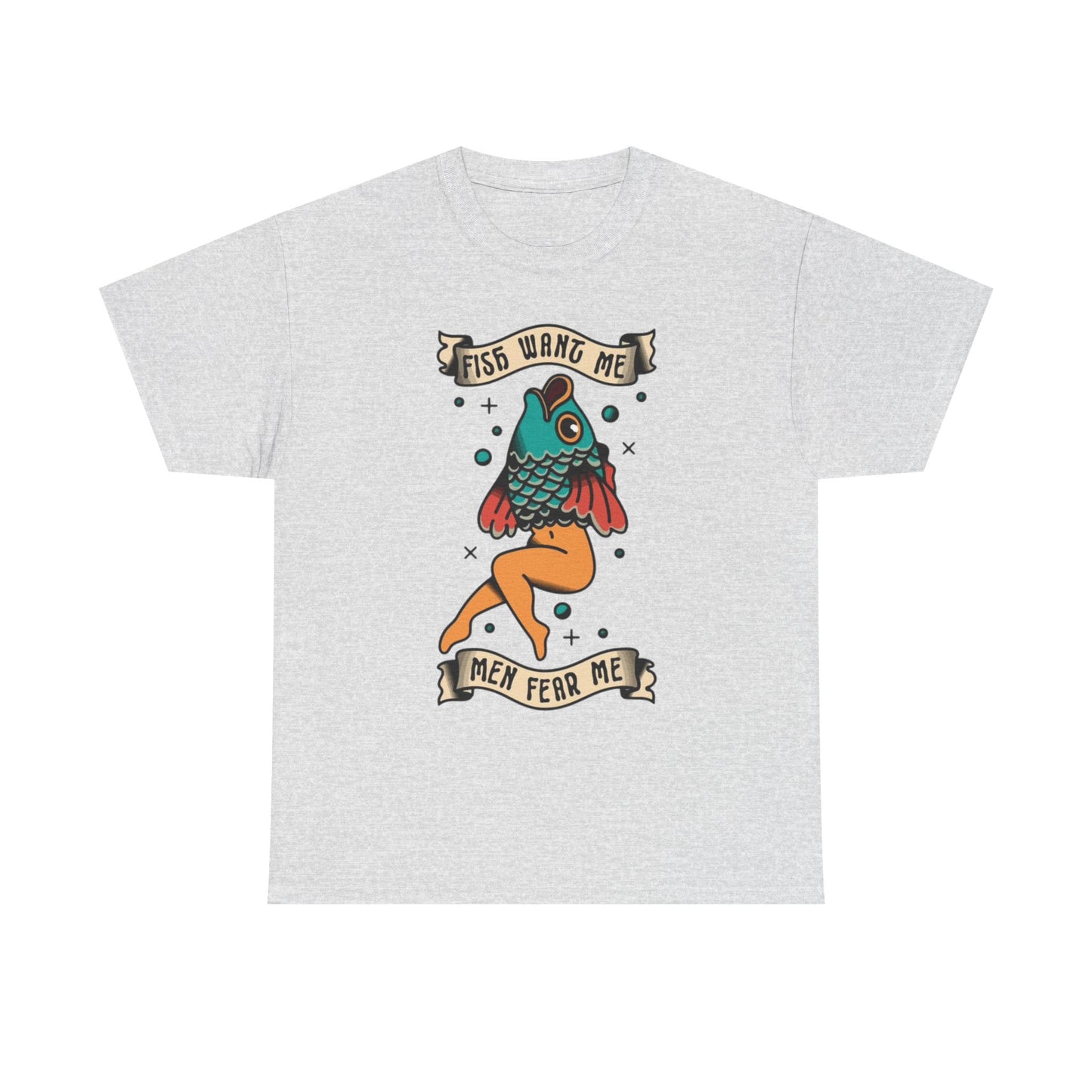 Sailor Jerry Fish T Shirt Funny Fear Tattoo Art Graphic Unisex Heavy Cotton Tee