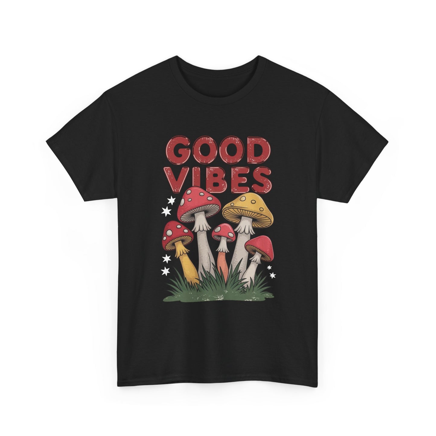 Good Vibes Mushrooms Graphic T Shirt NEW ADULT Unisex Heavy Cotton Tee