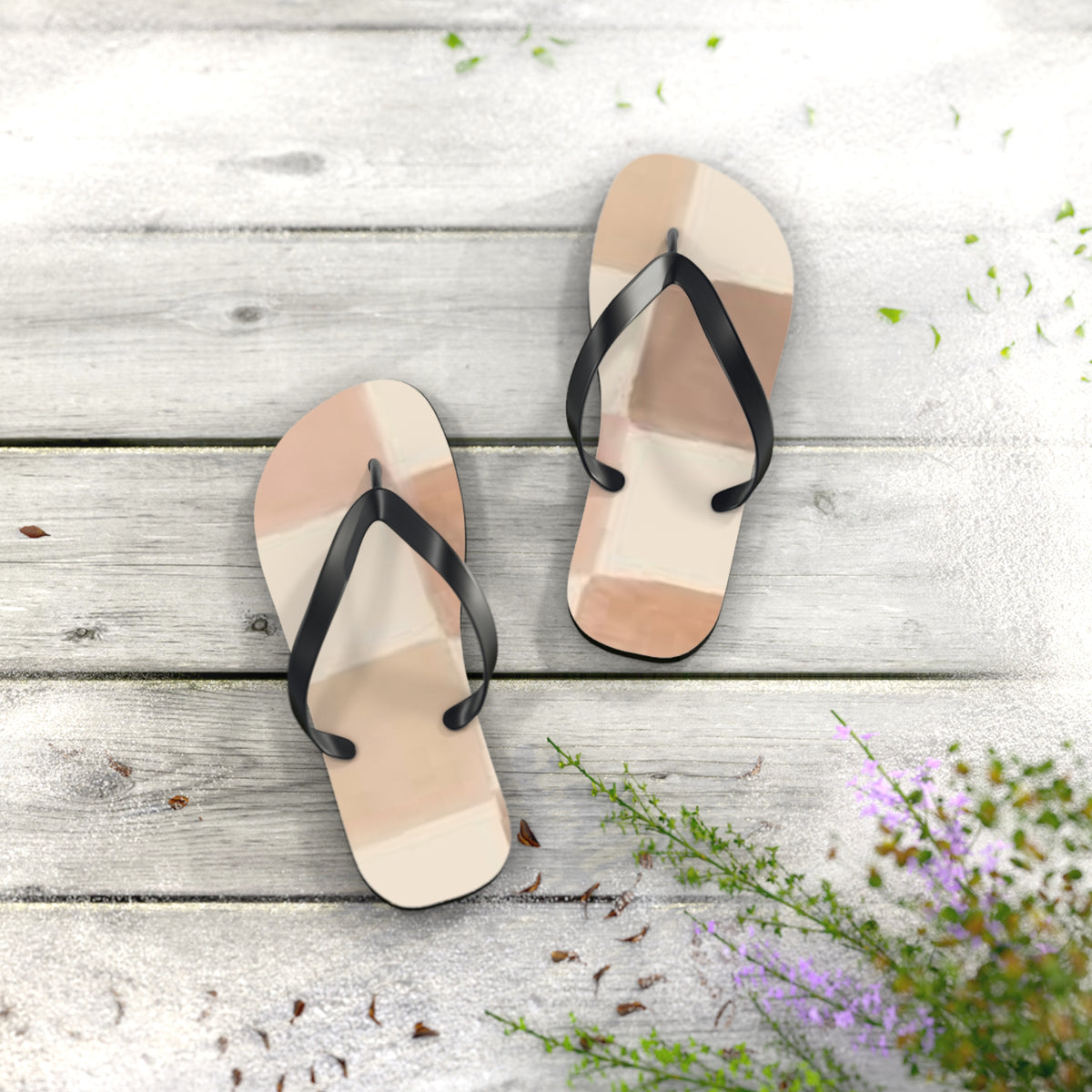 Tan Checkered Sandals, Beach Shoes, Vacation Flip Flops, Pool Slides