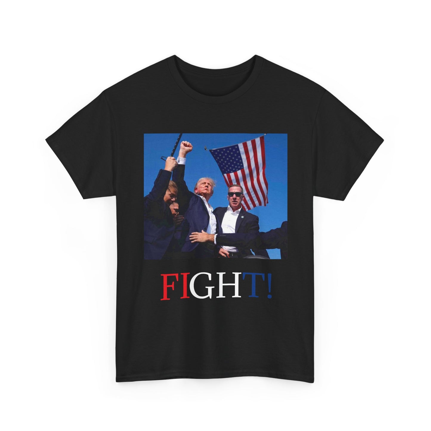 TRUMP Fight! Shirt T 2024 President American Flag USA NEW Unisex Heavy Cotton