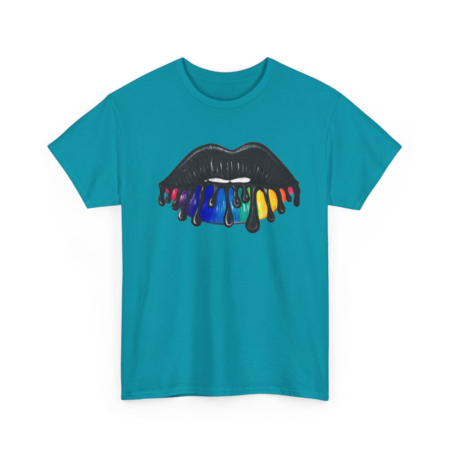 Rainbow Lips Tshirt Girly Tattoo cute womens kiss Unisex Heavy Cotton Tee