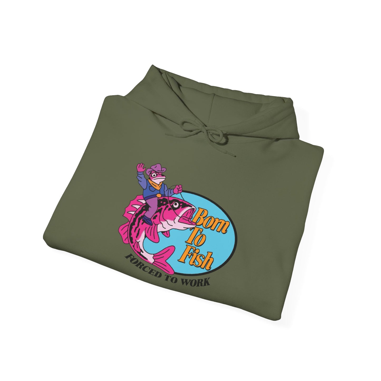 Born To Fish Forced To Work Graphic Hoodie Heavy Blend Sweatshirt NEW