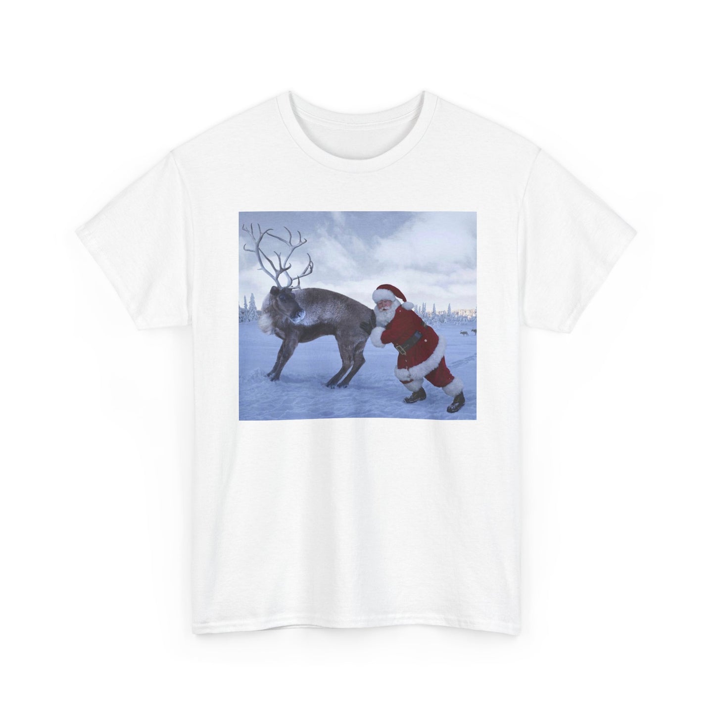 Santa's Reindeer Funny T Shirt Retro Christmas Unisex Heavy Cotton Tee