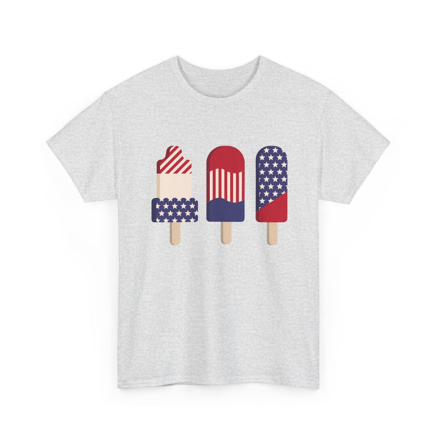 American Flag Ice Cream Graphic T Shirt USA Summer Unisex Heavy Cotton Tee