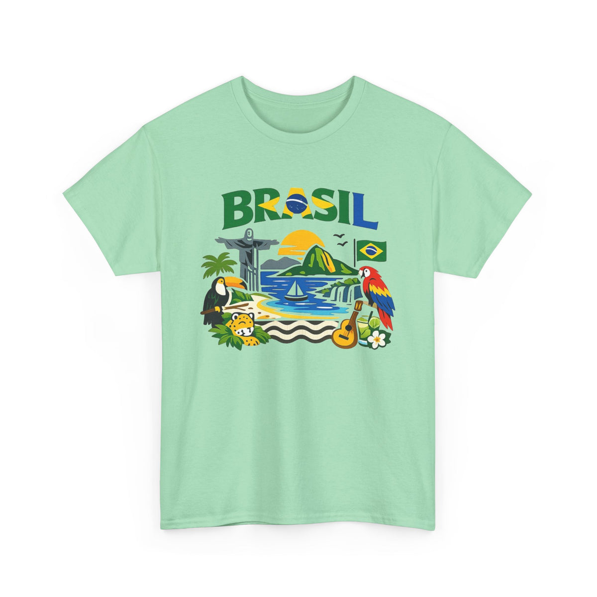 Brazil Flag Retro Graphic T Shirt Men's Heavy Cotton Tee