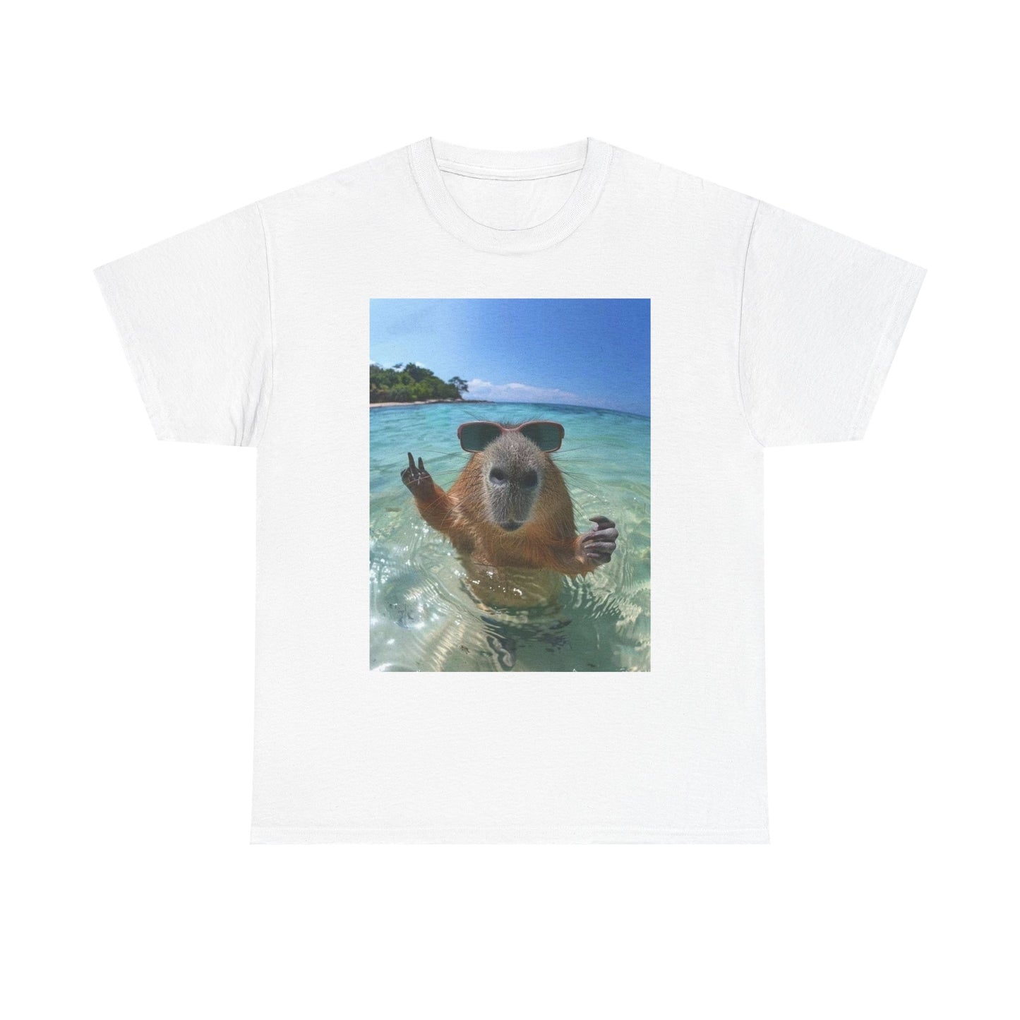 Funny Capybara On Vacation Chilling Graphic T-Shirt Unisex Heavy Cotton Tee NEW