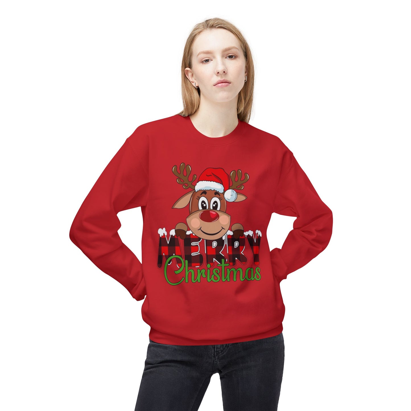Merry Christmas Cute Deer Sweater NEW Unisex Fleece Crewneck Sweatshirt