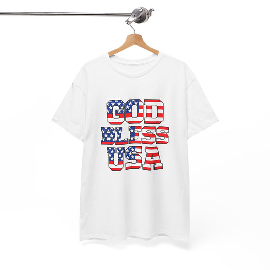 God Bless USA American Flag Graphic T Shirt Heavy Cotton Tee