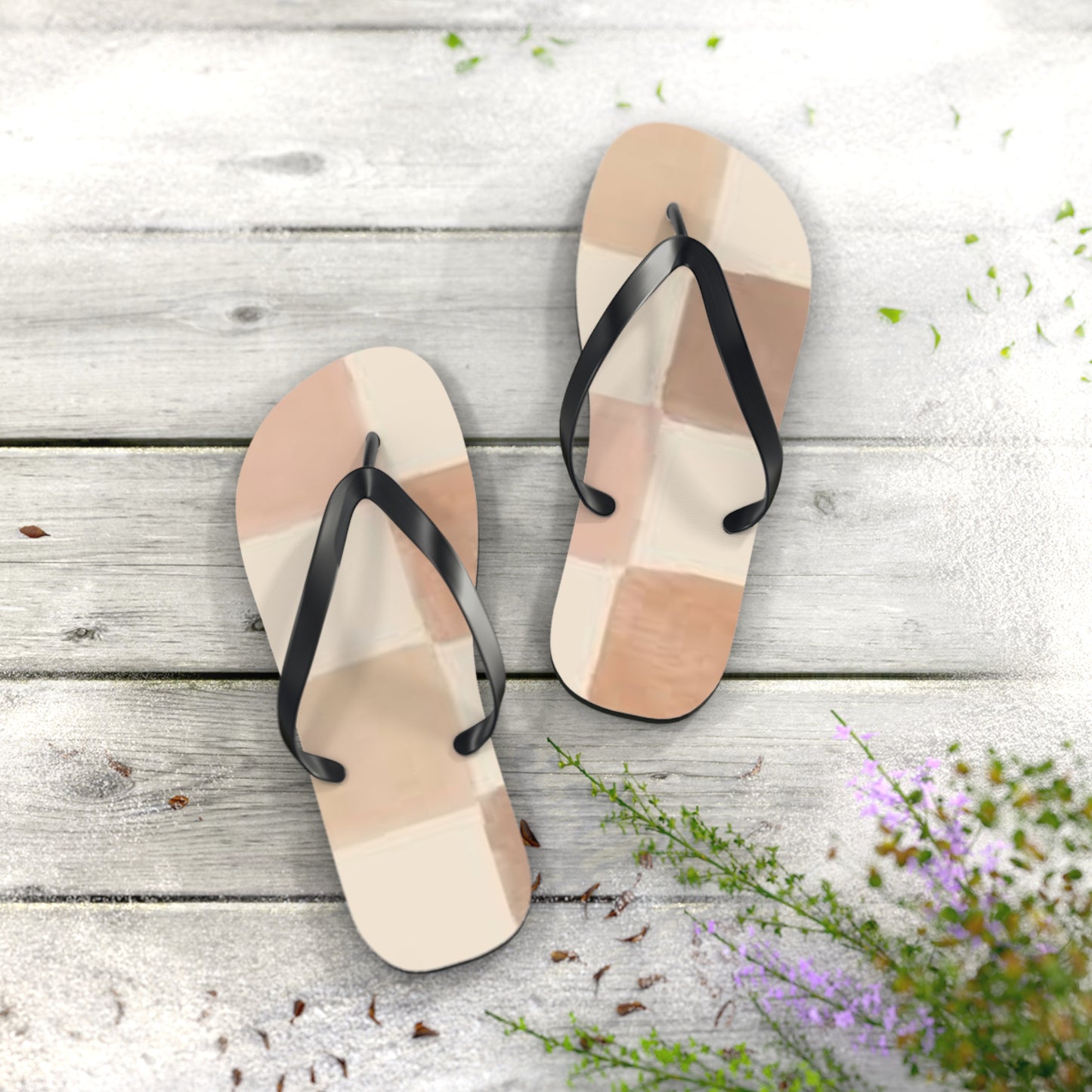Tan Checkered Sandals, Beach Shoes, Vacation Flip Flops, Pool Slides