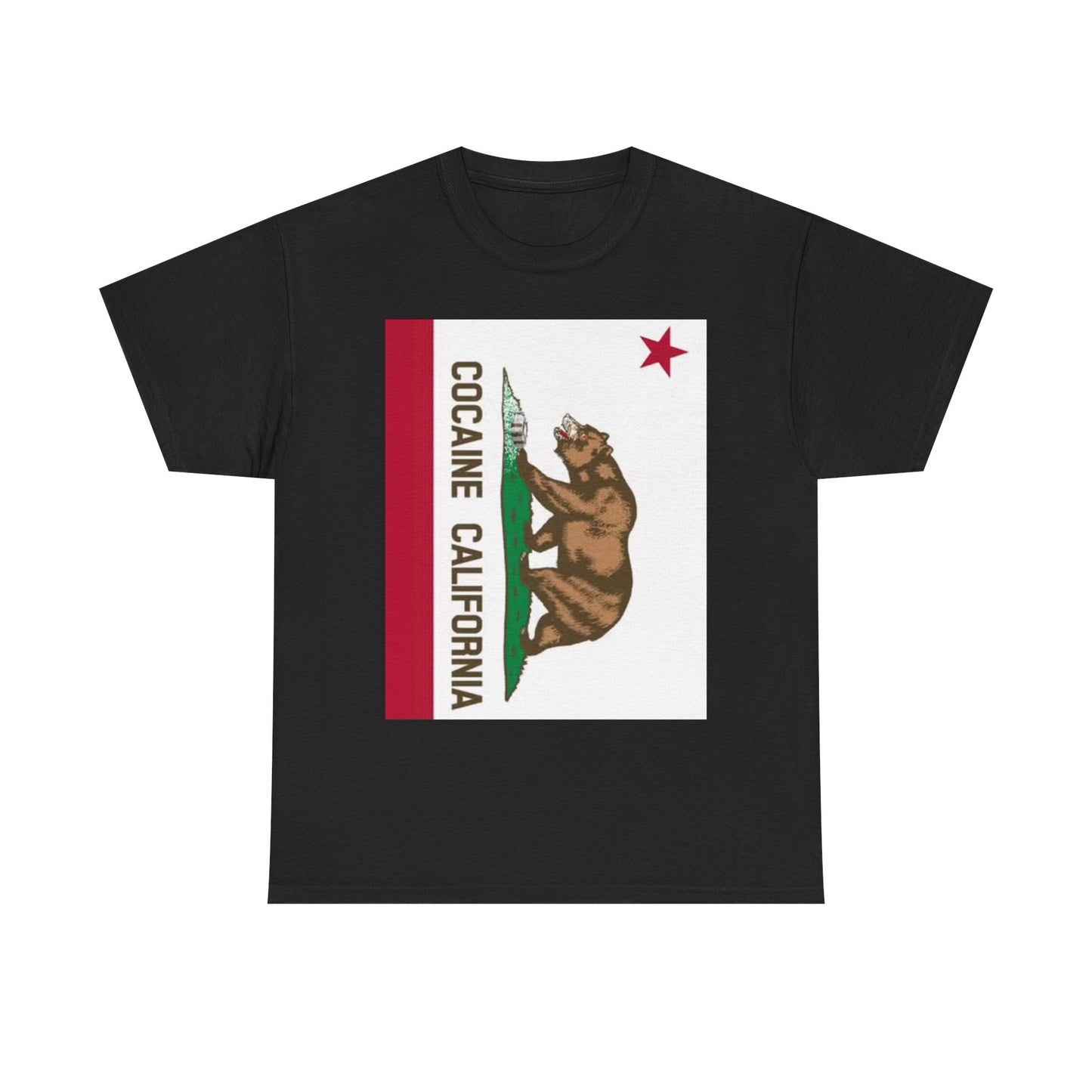 Cocaine California Graphic T Shirt Funny Flag Bear Jokes Unisex Heavy Cotton Tee
