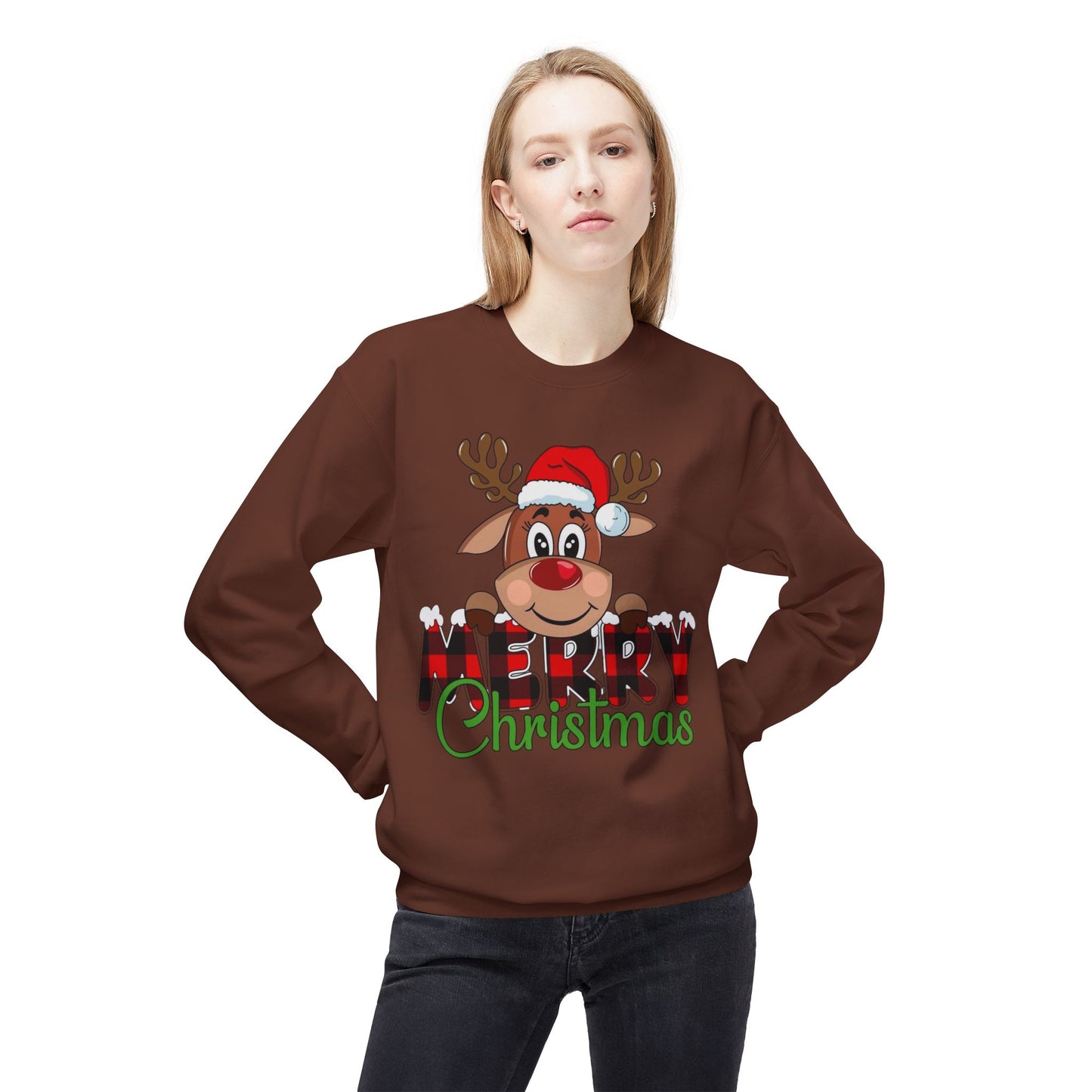 Merry Christmas Cute Deer Sweater NEW Unisex Fleece Crewneck Sweatshirt