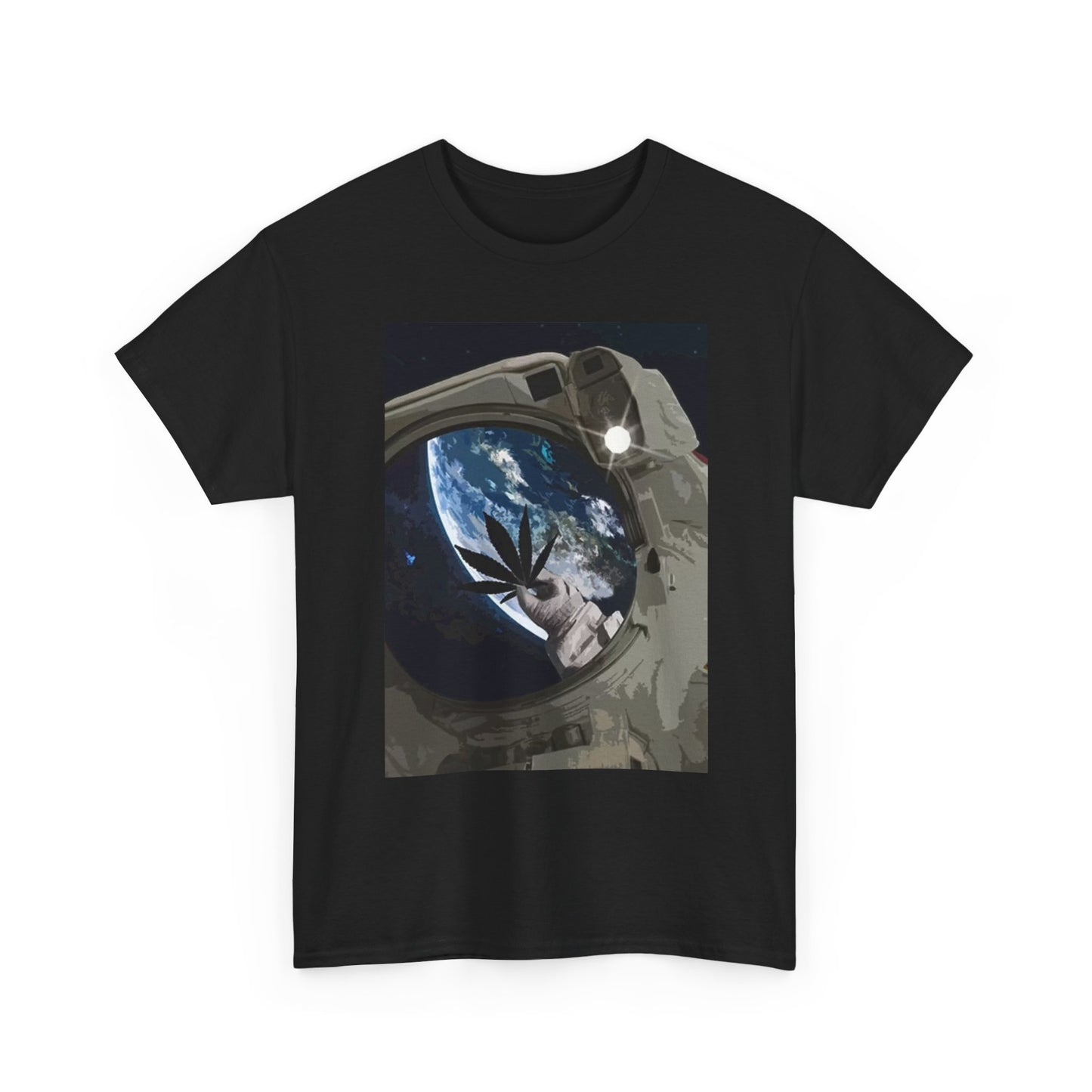 Space Astronaut Weed Leaf T Shirt Graphic Outer Space Unisex Heavy Cotton Tee
