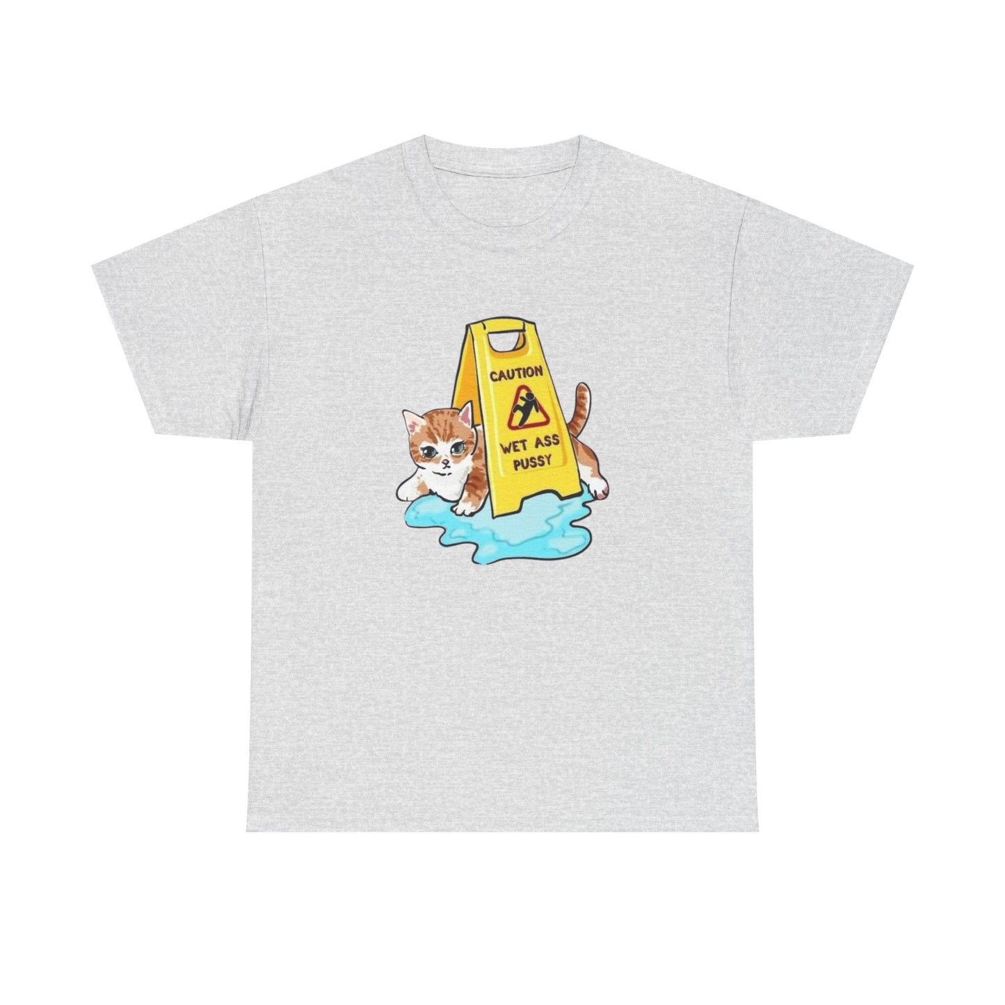 Caution Wet Ass Pussy Funny Cats Graphic T-Shirt Comfy Cotton Tee Brand NEW