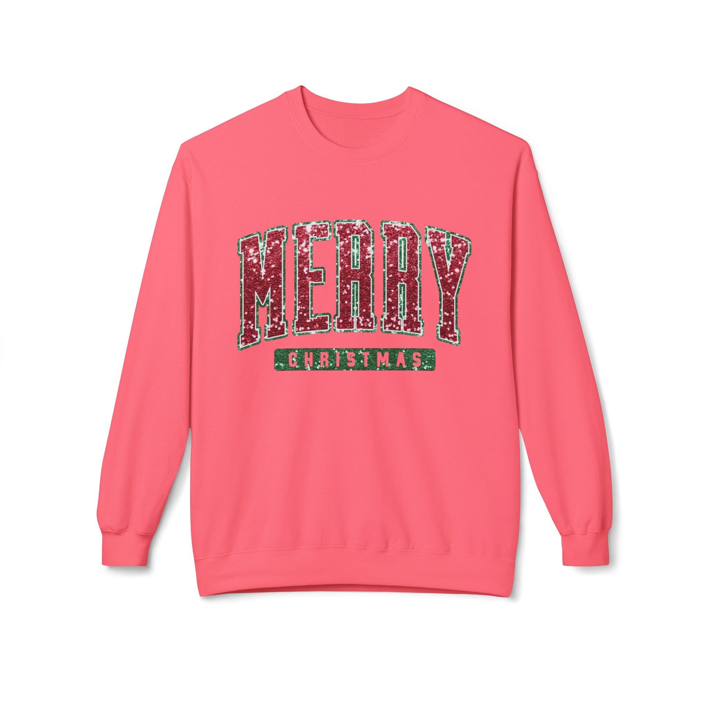 Merry Christmas Glitter Graphic Sweater NEW Unisex Fleece Crewneck Sweatshirt