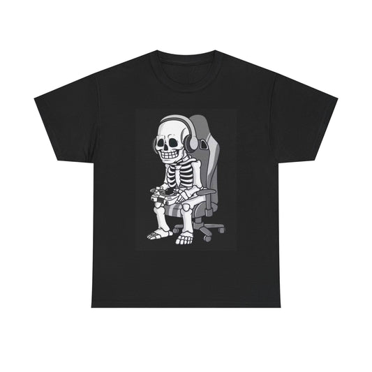 Dead Gamer Shirt Funny Skeleton Gaming Chair Unisex Heavy Cotton Tee