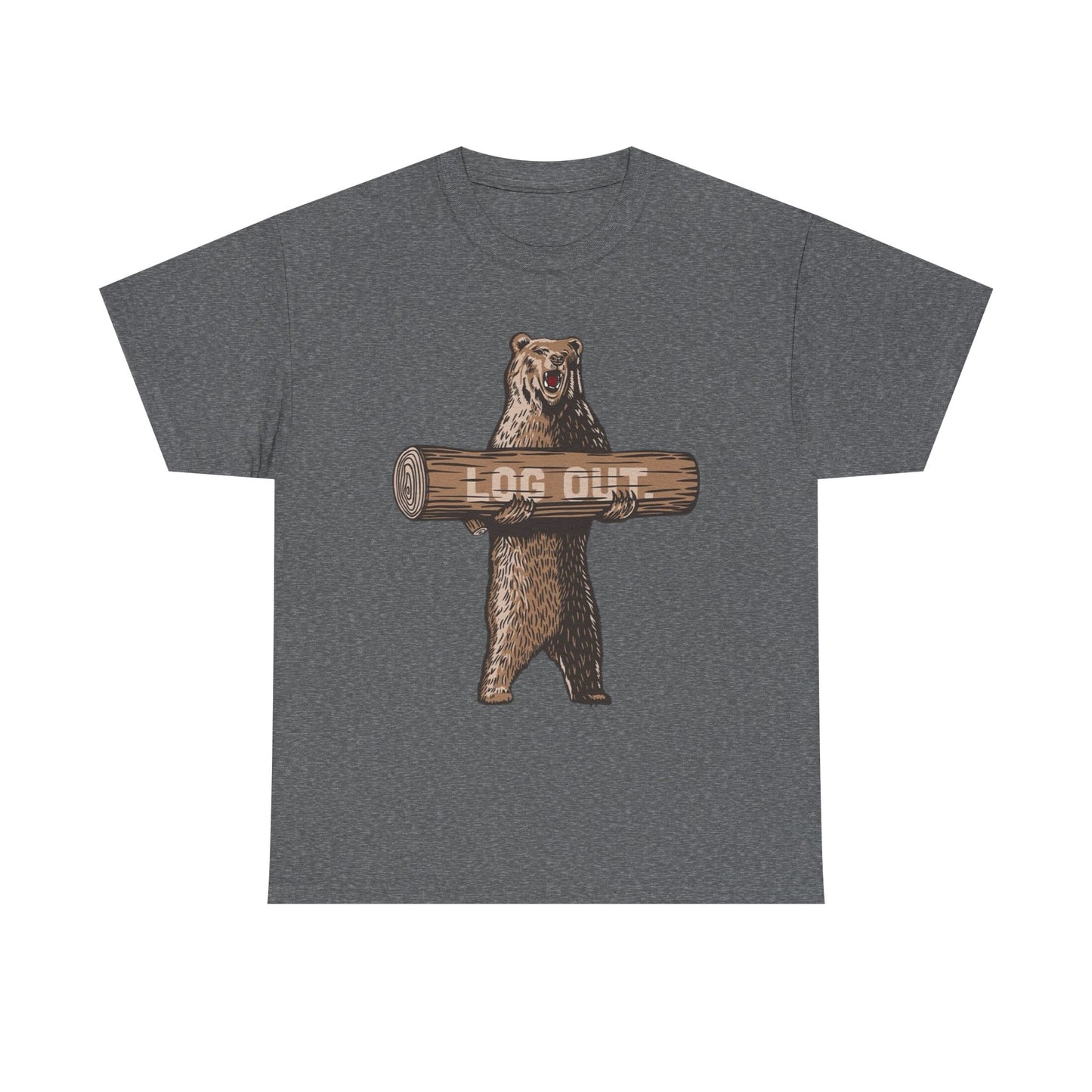 Log Out Bear Vacation Camping T Shirt Graphic Men's Heavy Cotton Tee