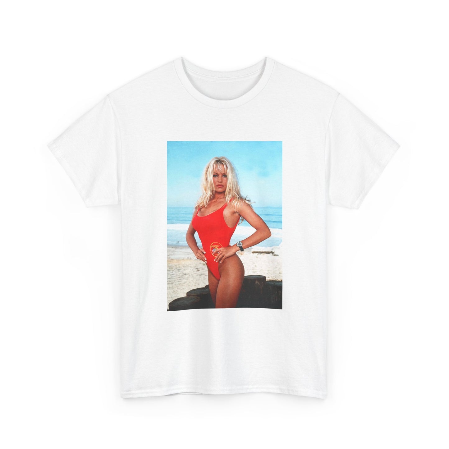 Pam Anderson Baywatch Tshirt Retro Bikini On the Beach Unisex Heavy Cotton Tee