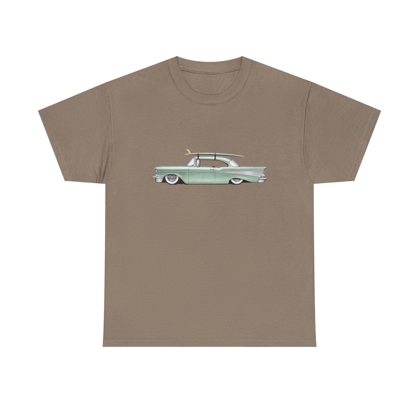 57 Chevy Cruiser Surfer Graphic T Shirt Unisex Heavy Cotton Tee NEW