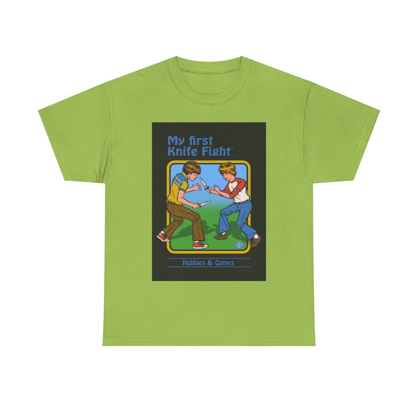 My First Knife Fight Tshirt Funny Kids Poster Retro 70s Unisex Heavy Cotton Tee