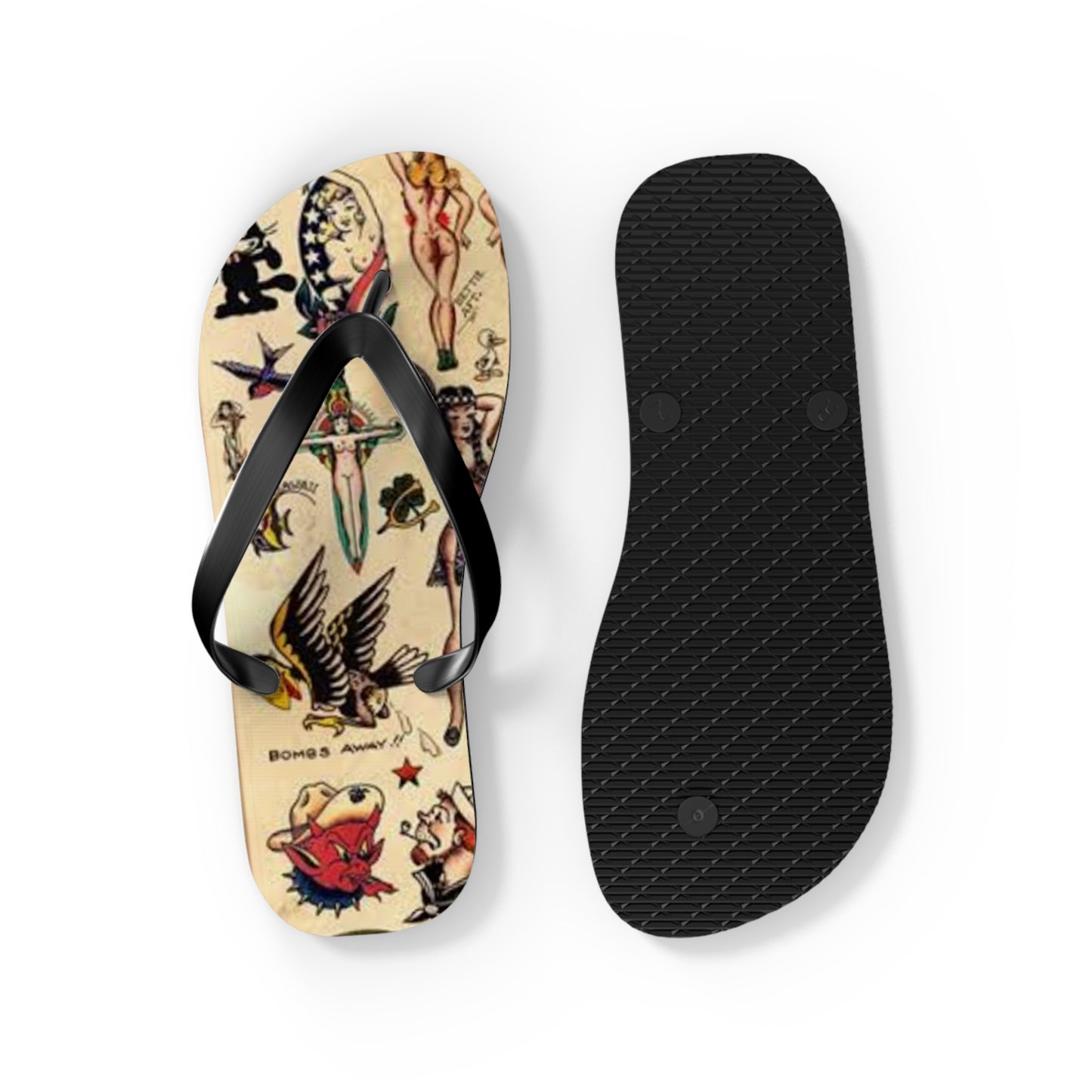 Sailor Jerry Navy Sandals, Beach Shoes, Vacation Flip Flops, Pool Slides