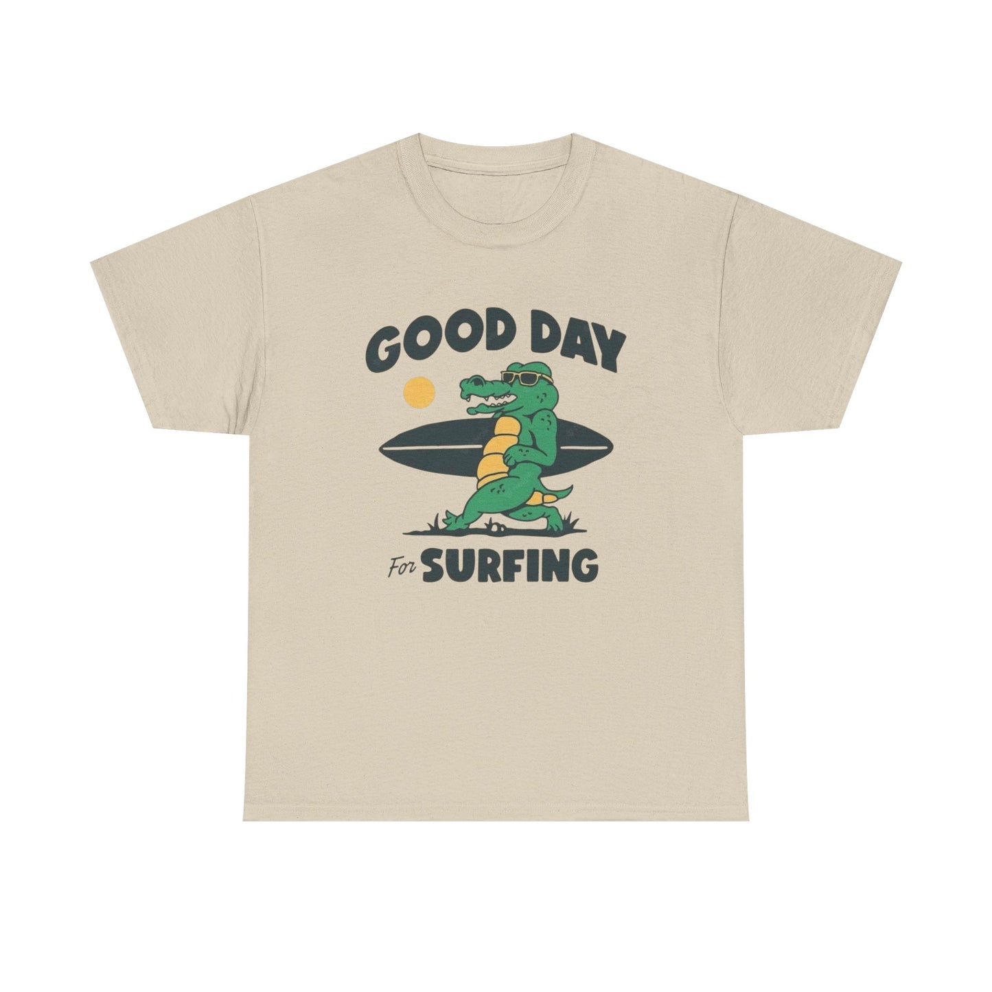 Good Day For Surfing Crocodile T Shirt Graphic Unisex Heavy Cotton Tee NEW GIFT
