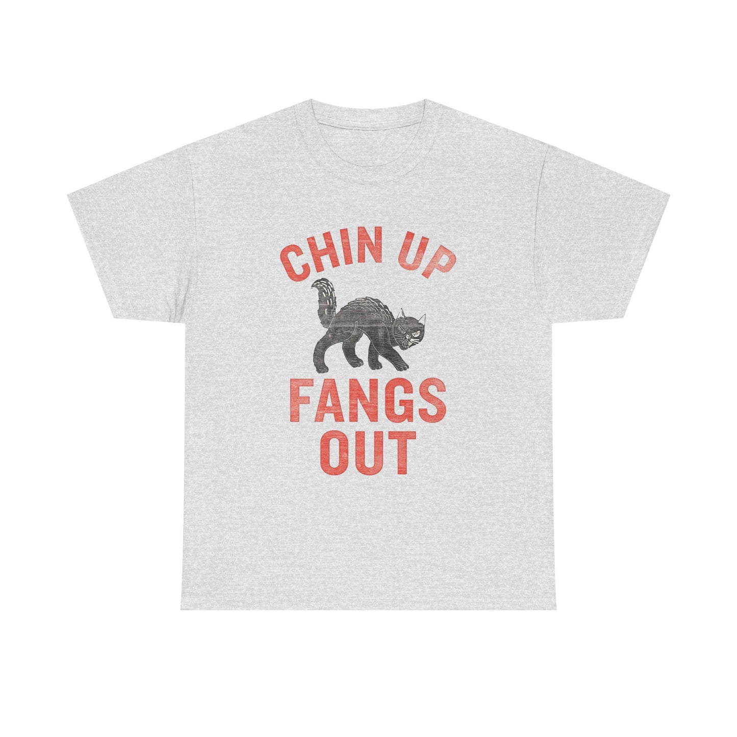 Chin Up Fangs Out Black Cat Graphic T Shirt Adult NEW