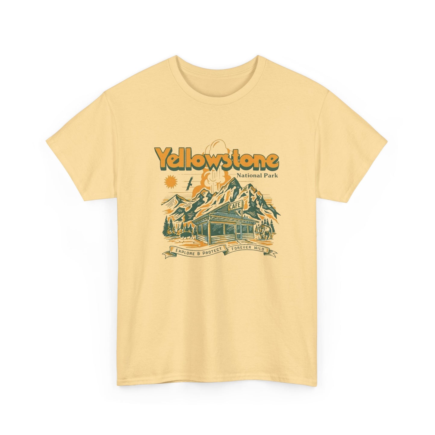 Yellowstone National Park Retro Graphic T Shirt Unisex Heavy Cotton Tee