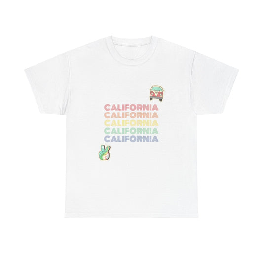 California Love T shirt Hippie Bus Rainbow Graphic Unisex Heavy Cotton Tee