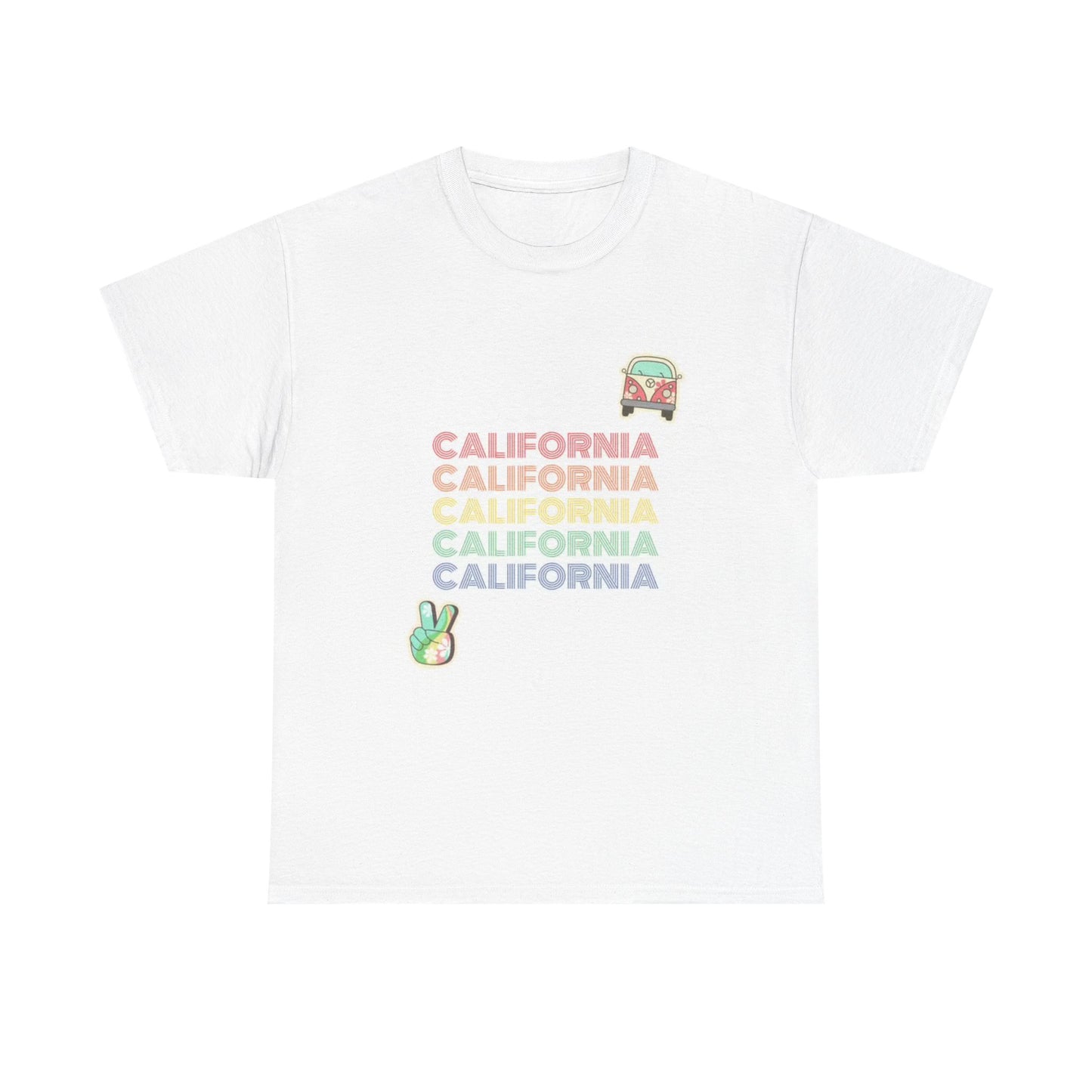 California Love T shirt Hippie Bus Rainbow Graphic Unisex Heavy Cotton Tee