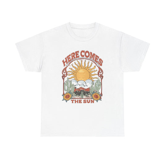 Here Comes The Sun Graphic T Shirt Vintage Retro Apparel Heavy Cotton Tee
