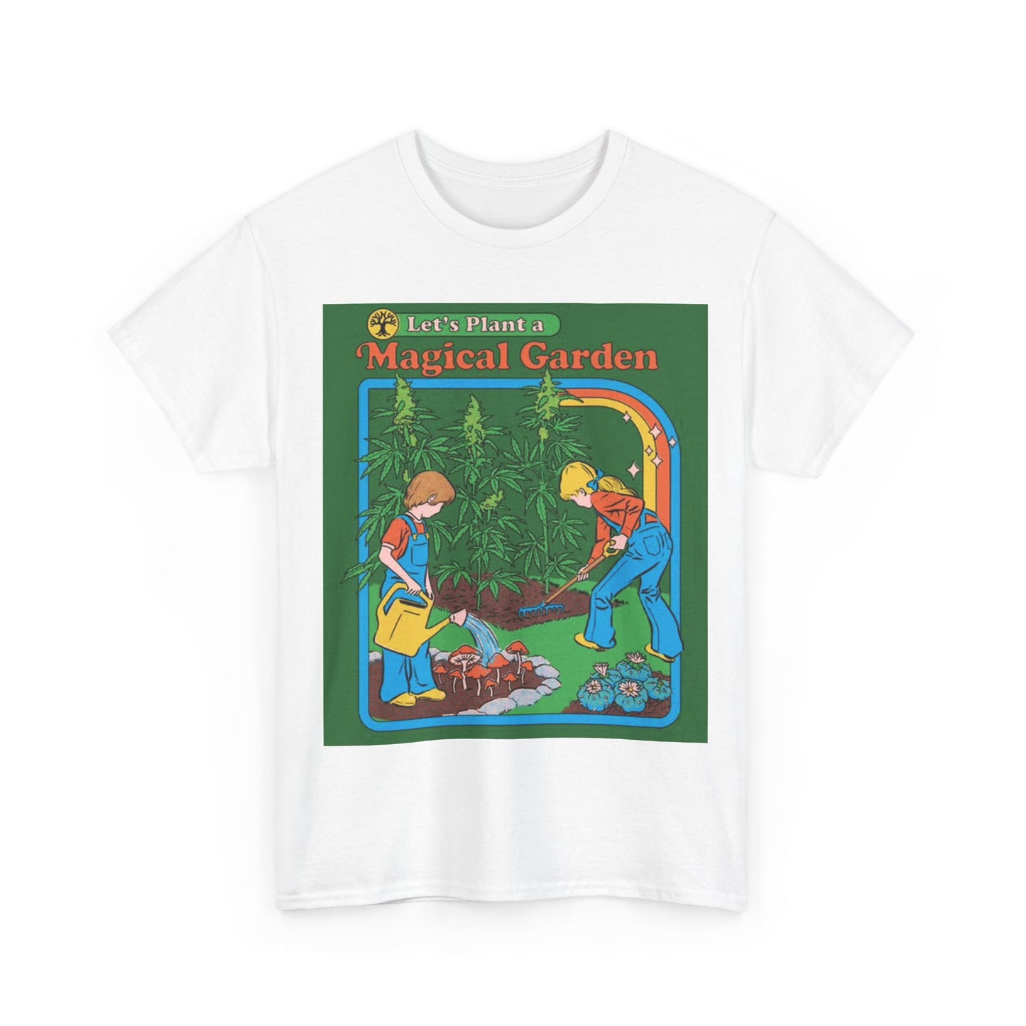 Magical Garden Tshirt Vintage Weed Funny Graphic Mushrooms Unisex Heavy Cotton
