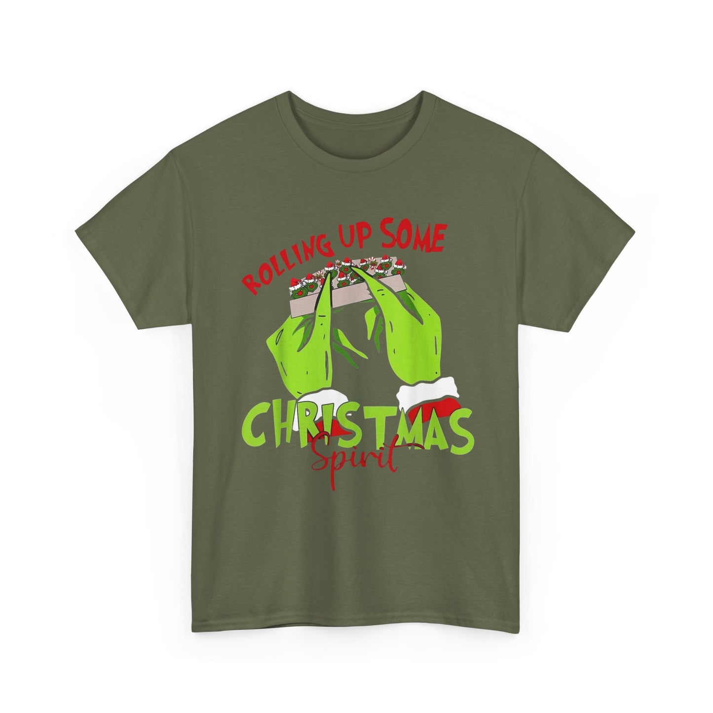 Rolling Up Some Christmas Spirit Funny Graphic T Shirt Unisex Heavy Cotton Tee