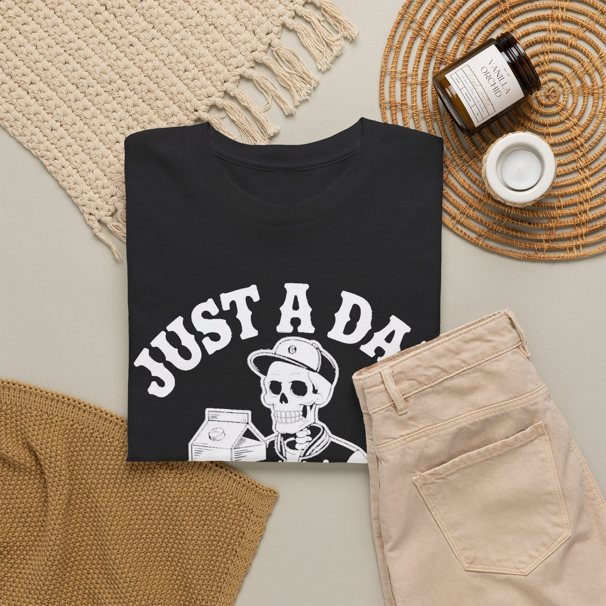 Funny Dad Jokes Just a Dad Skeleton Milkman Graphic T-Shirt Men's Tee