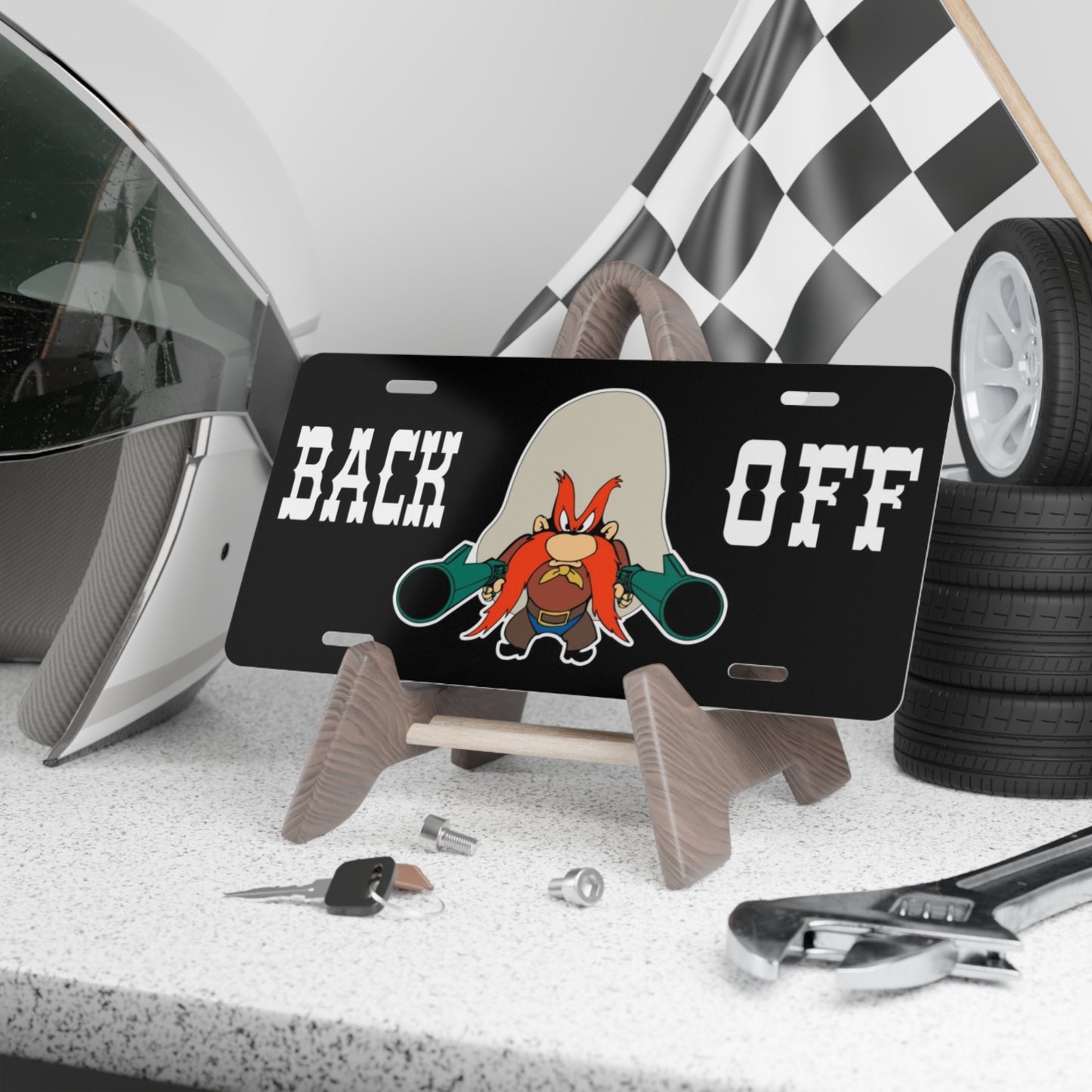 Yosemite Sam Back Off Black License Vanity Plate USA NEW