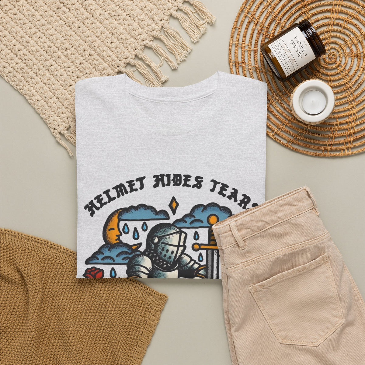 Helmet Hides Tears Medieval Graphic T Shirt Men's Heavy Cotton Tee