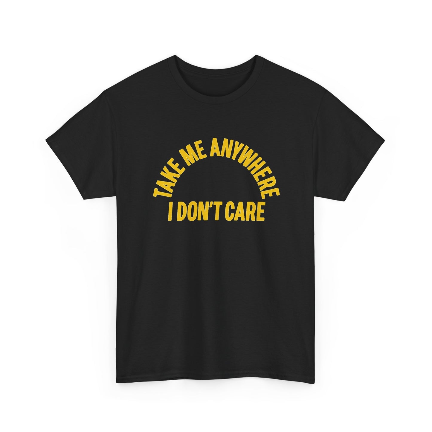 Take Me Anywhere I Don't Care Funny Travel Graphic T Shirt Men's Heavy Cotton Tee