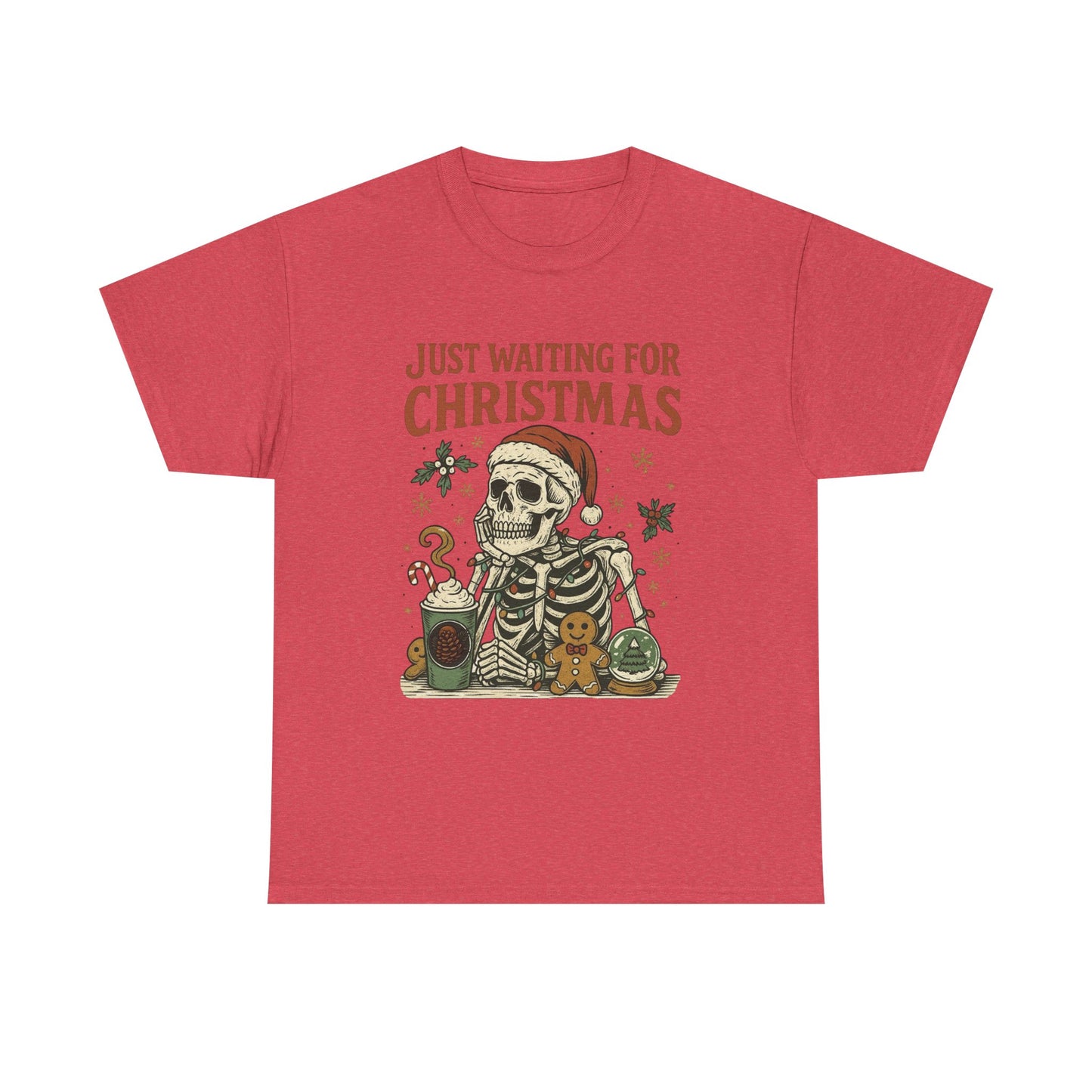 Just Waiting For Christmas Graphic T Shirt NEW Unisex Heavy Cotton Tee