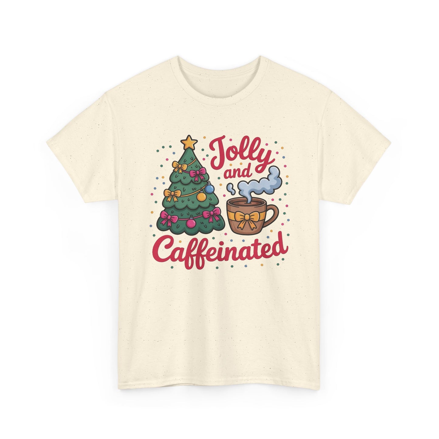 Jolly And Caffeinated Christmas Coffee Graphic T Shirt NEW ADULT