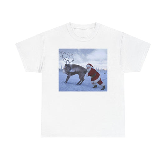 Santa's Reindeer Funny T Shirt Retro Christmas Unisex Heavy Cotton Tee