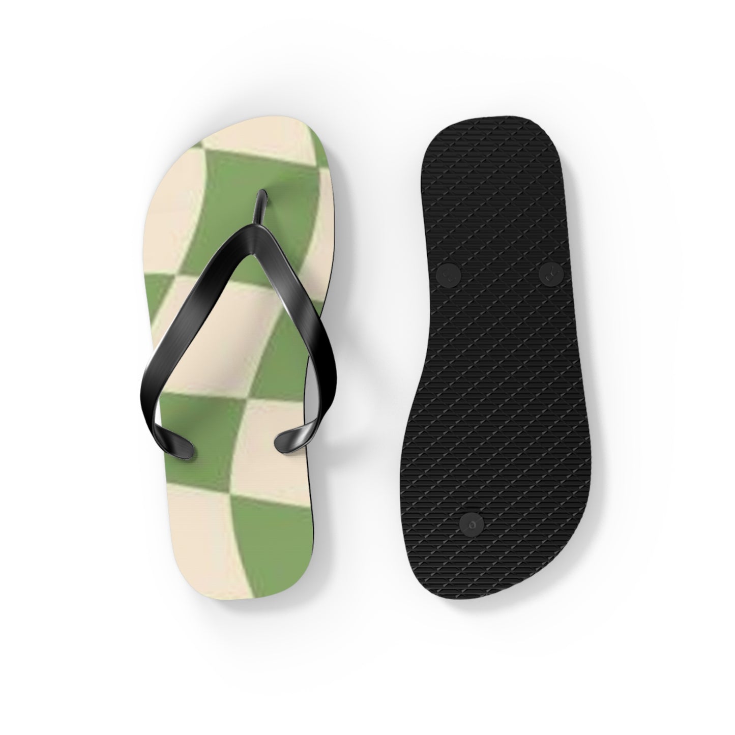 Checkered Wavy Green Sandals, Beach Shoes, Vacation Flip Flops, Pool Slides
