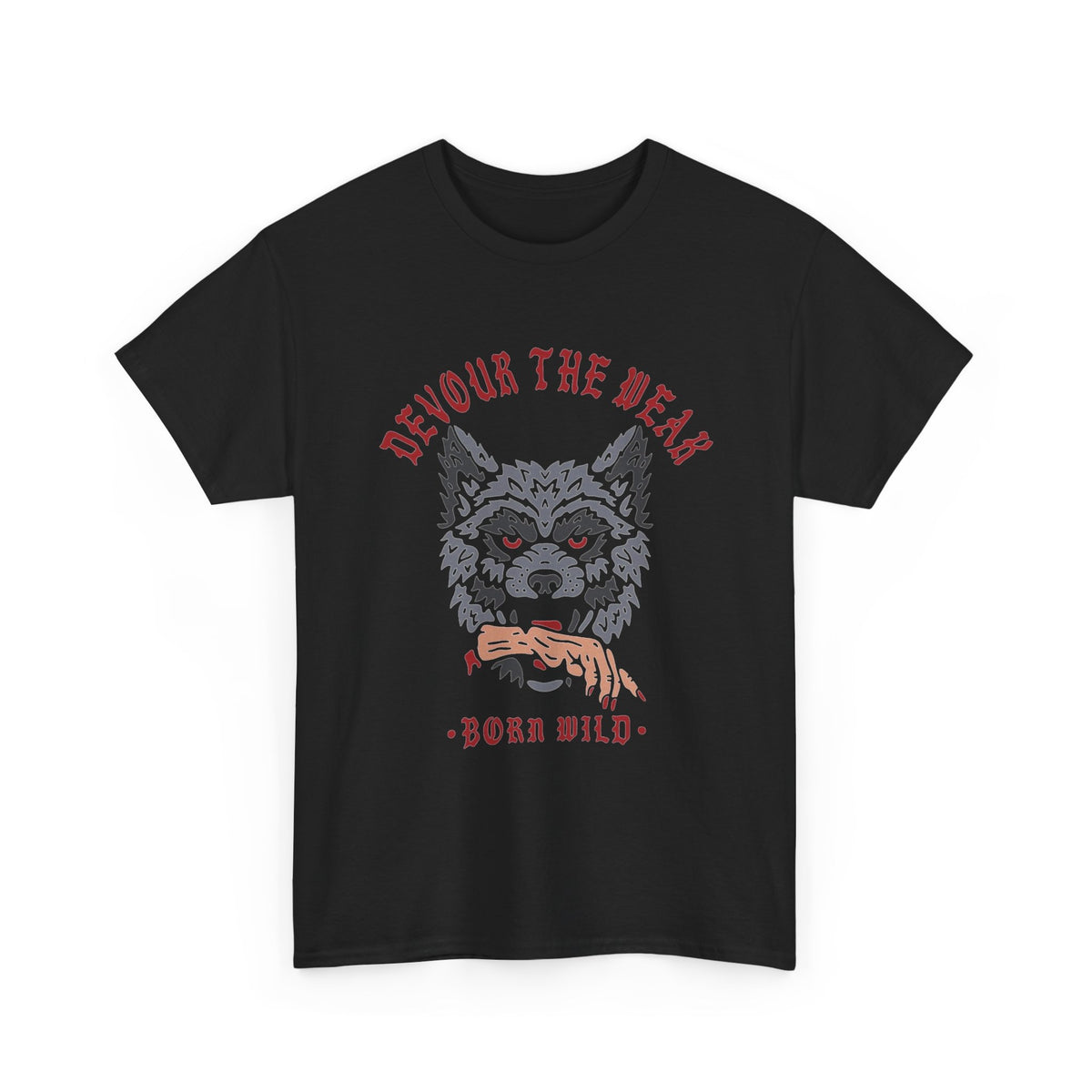 Wolf Devour The Weak Graphic T Shirt Men's Heavy Cotton Tee