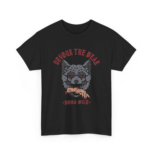 Wolf Devour The Weak Graphic T Shirt Men's Heavy Cotton Tee