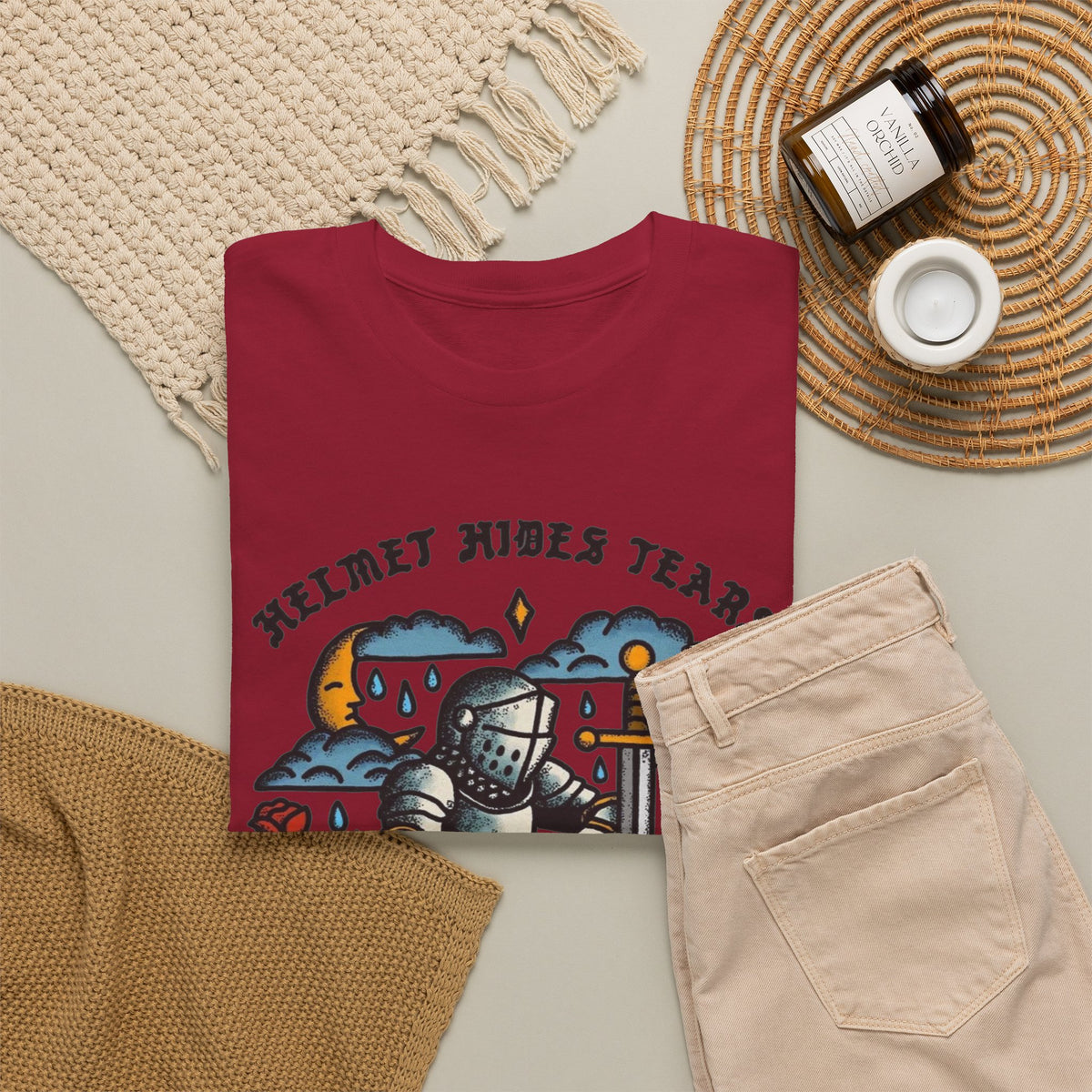 Helmet Hides Tears Medieval Graphic T Shirt Men's Heavy Cotton Tee