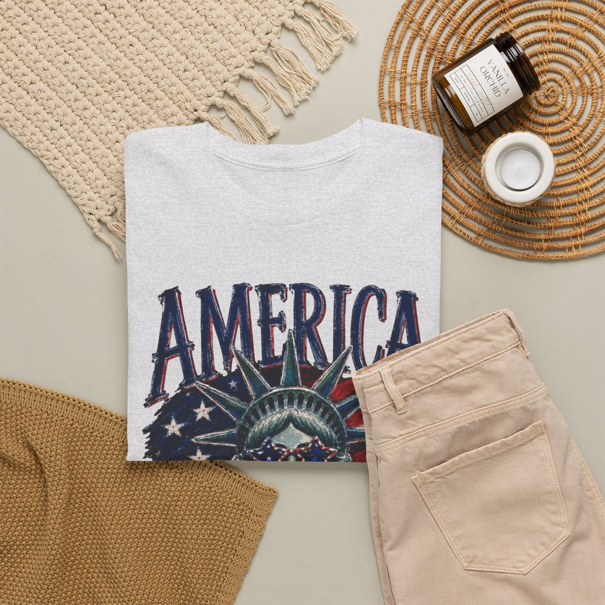 America Statue Of Liberty Graphic T Shirt Men's Heavy Cotton Tee
