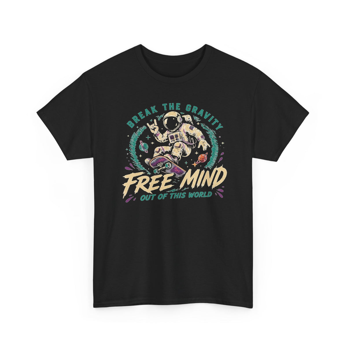Free Mind Graphic T Shirt Men's Break The Gravity Heavy Cotton Tee