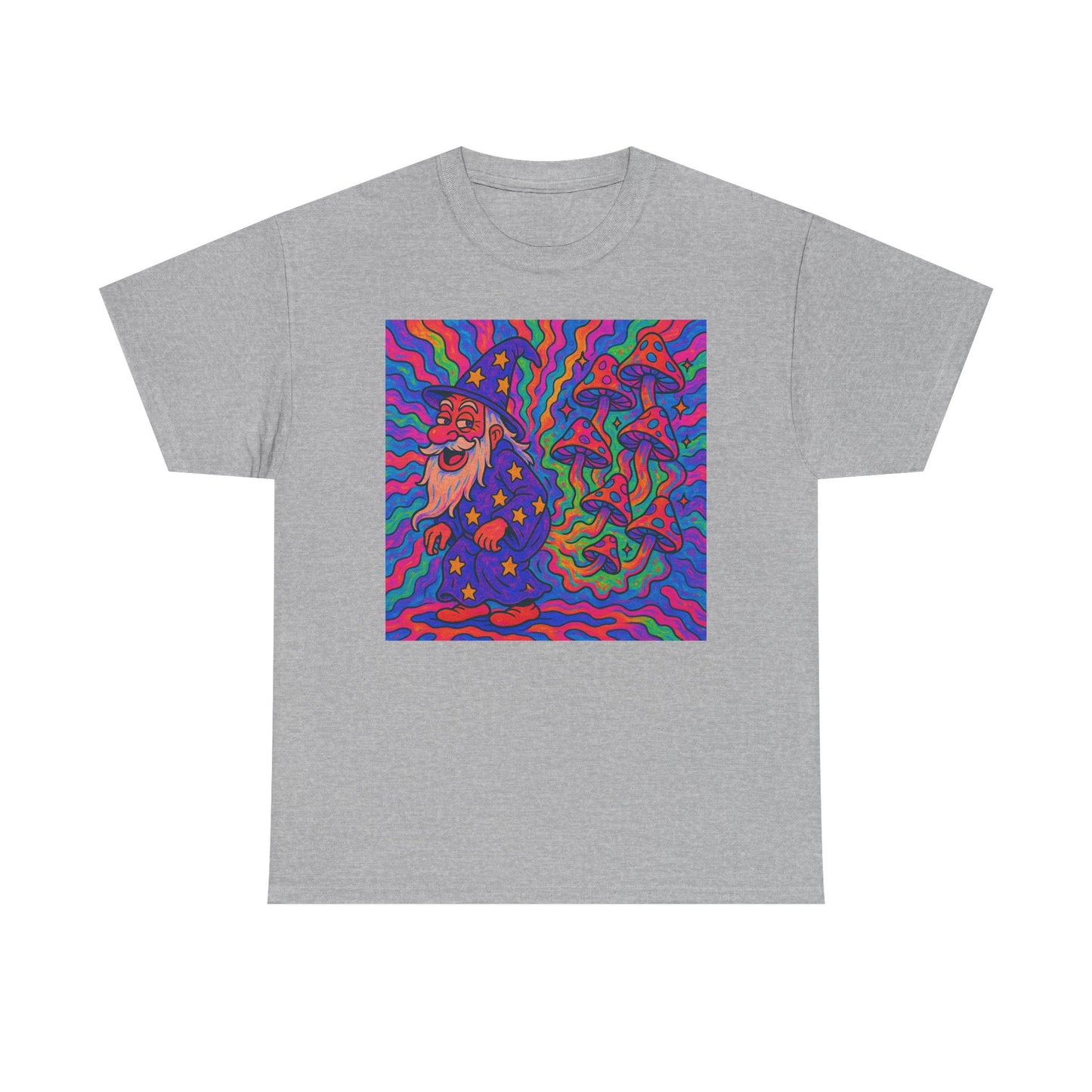 Wizard Farting Magic Mushrooms Graphic T Shirt Funny Unisex Heavy Cotton Tee